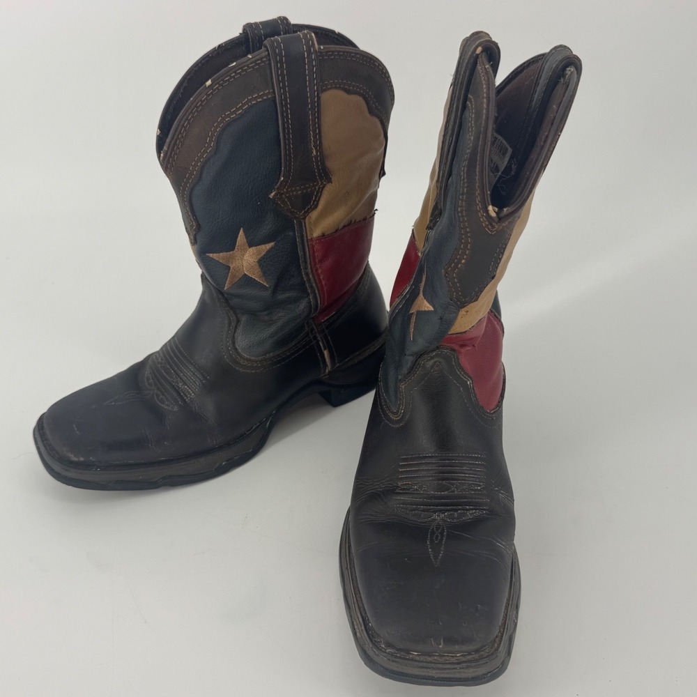 Durango Rebel Women 7M Cowboy Boots Brown Texas Flag Square Toe RD3446